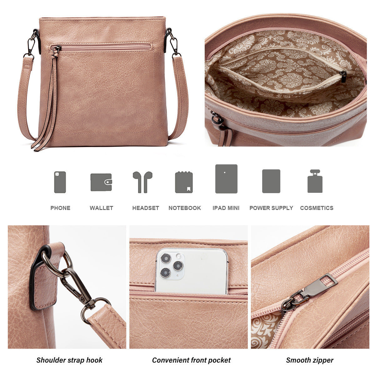 Wholesale PU Large Capacity Soft Leather Tote Bun Mother Bag Crossbody Bag
